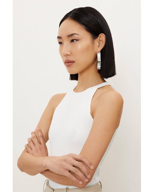 Karen Millen White Viscose Blend Rib Knit Racer Vest Top