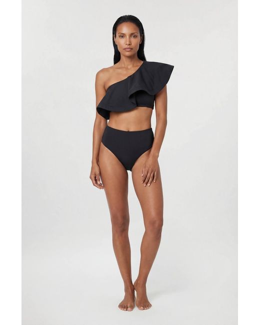 Karen Millen Black Drama Ruffle One Shoulder Bikini Top