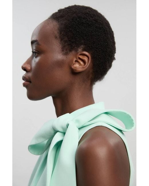 Karen Millen Green Compact Stretch Bow Tie Neck Full Skirted Midi Dress