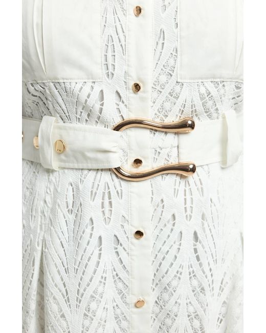 Karen Millen Natural Plus Size Cotton Cutwork Woven Shirt Midi Dress