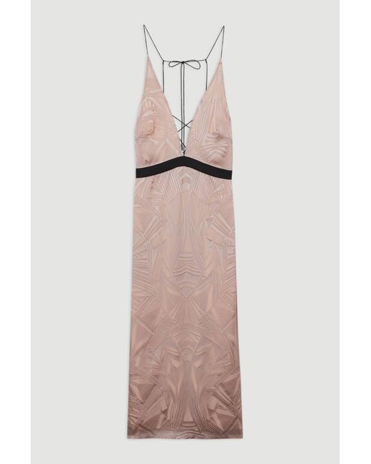 Karen Millen Pink Amelia Graham Burnout Lace Up Detail Woven Column Dress