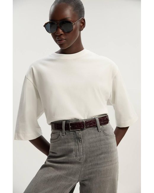 Karen Millen Natural Croc Effect Leather Square Buckle Belt
