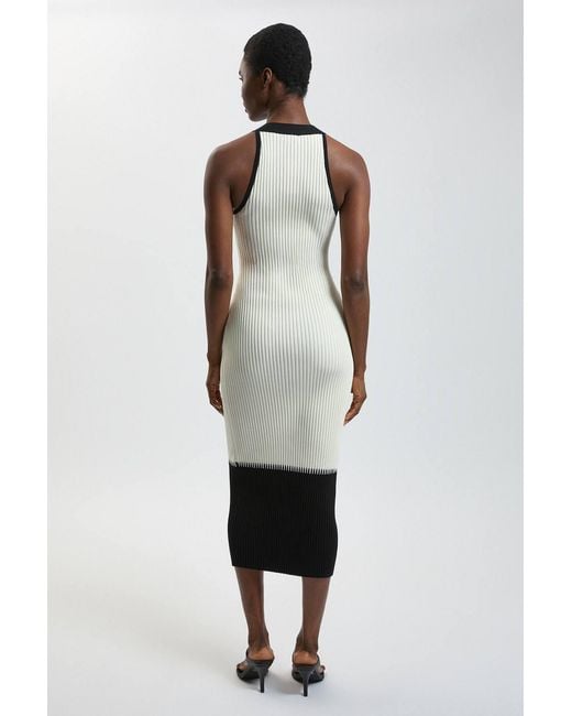 Karen Millen White Block Colour Racked Rib Knitted Sleeveless Midi Dress