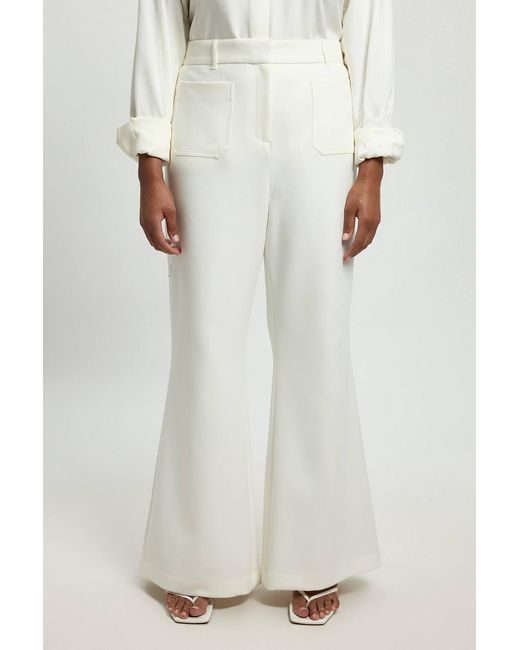 Karen Millen White Plus Size Compact Stretch Pocket Straight Leg Trousers