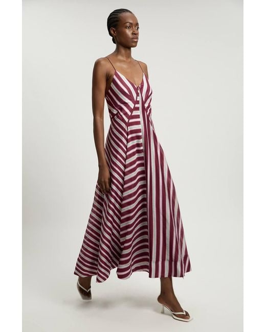 Karen Millen Red Stripe Strappy Woven Midi Dress