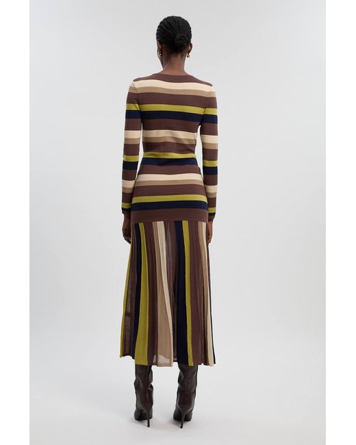 Karen Millen Green Stripe Long Sleeve Knitted Maxi Dress