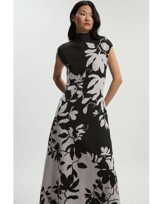 Karen Millen White Jacquard Floral Knitted Maxi Dress
