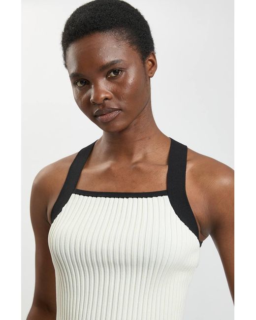 Karen Millen White Block Colour Racked Rib Knitted Sleeveless Top