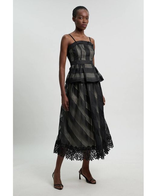 Karen Millen Black Textured Organza Mix Asymmetric Top