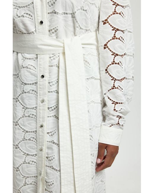 Karen Millen White Plus Size Cutwork Cotton Collared Woven Shirt Dress
