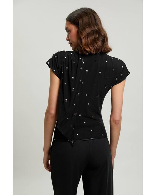 Karen Millen Black Cowl Neck Stud Detail Jersey Top