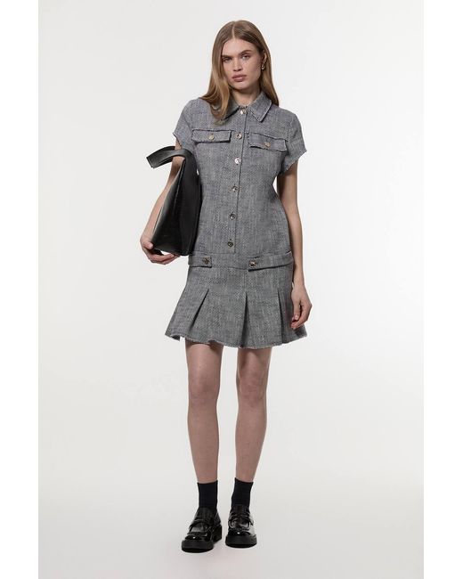 Karen Millen Gray Petite Spring Tweed Tailored Mini Dress