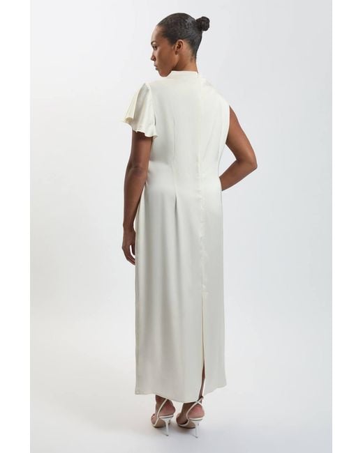 Karen Millen Blue Plus Size Textured Satin Ruffle Detail Midi Dress