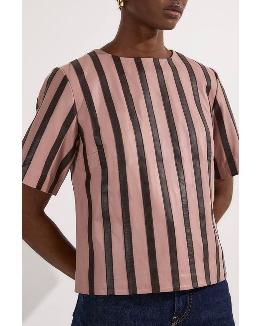 Karen Millen Red Leather Stripe Mix Top