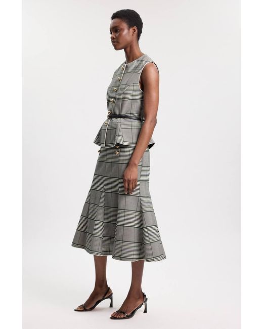 Karen Millen Multicolor Petite Tailored Check Godet Midi Skirt