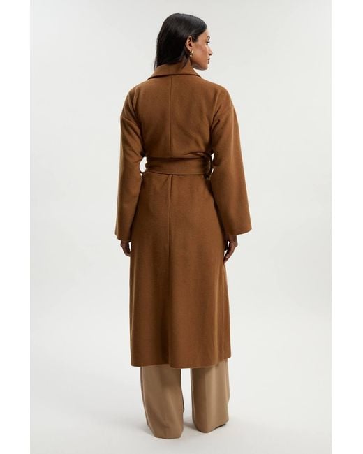 Karen Millen Brown Brushed Wool Belted Wrap Tailored Maxi Coat