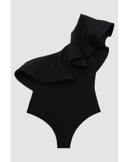 Karen Millen Black Drama Ruffle One Shoulder Swimsuit