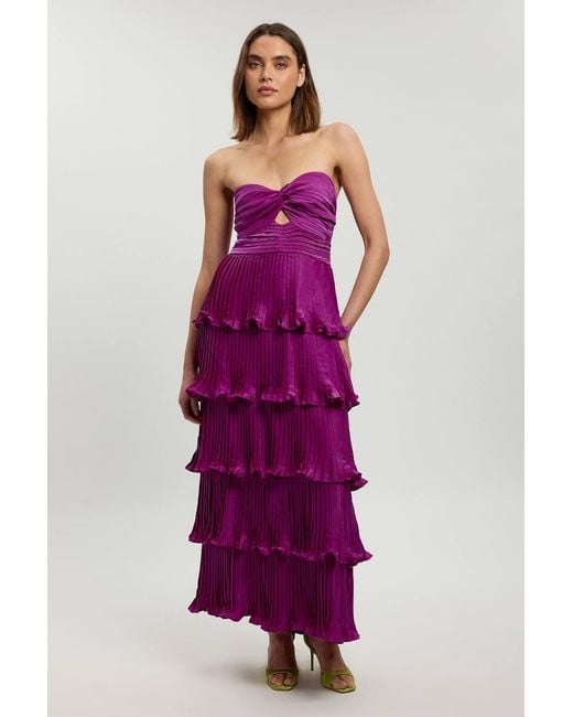Karen Millen Purple Pleated Tiered Maxi Dress