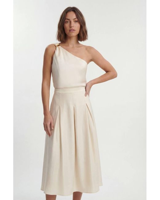 Karen Millen Natural Hammered Satin One Shoulder Woven Top