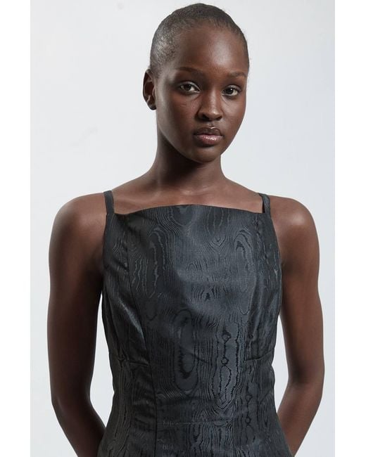 Karen Millen Black Petite Taffeta Twill Square Neck Strappy Midi Dress
