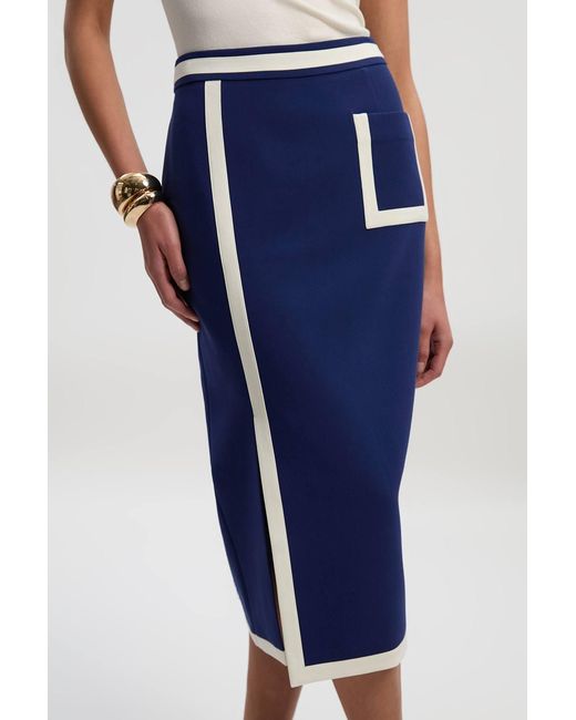 Karen Millen Blue Petite Compact Stretch Tipped Tailored Pencil Skirt
