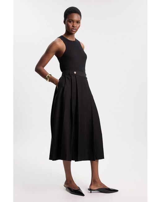 Karen Millen Black Utility Button Detail Midi Skirt