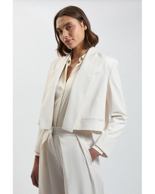 Karen Millen White Compact Viscose Crop Tailored Blazer