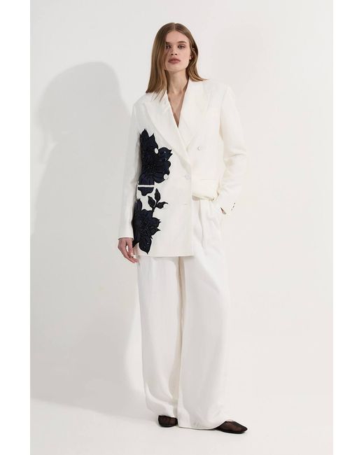 Karen Millen Natural Premium Summer Embellished Applique Tailored Jacket