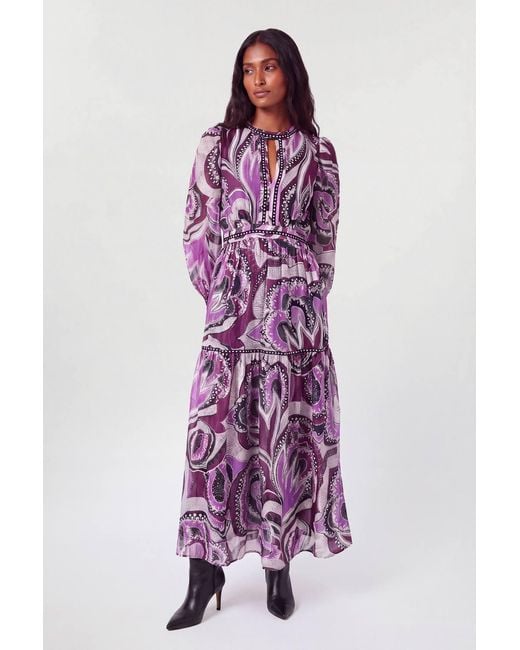 Karen Millen Purple Petite Floral Studded Maxi Dress