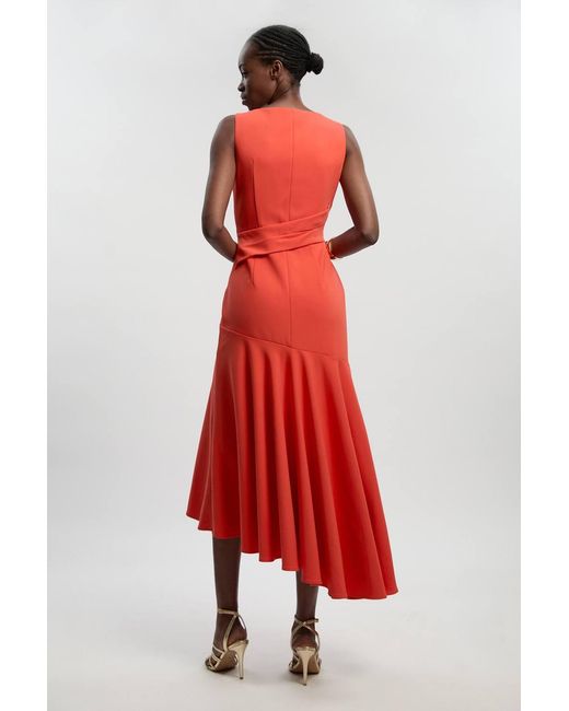 Karen Millen Red Compact Stretch Strappy Asymmetric Hem Maxi Dress