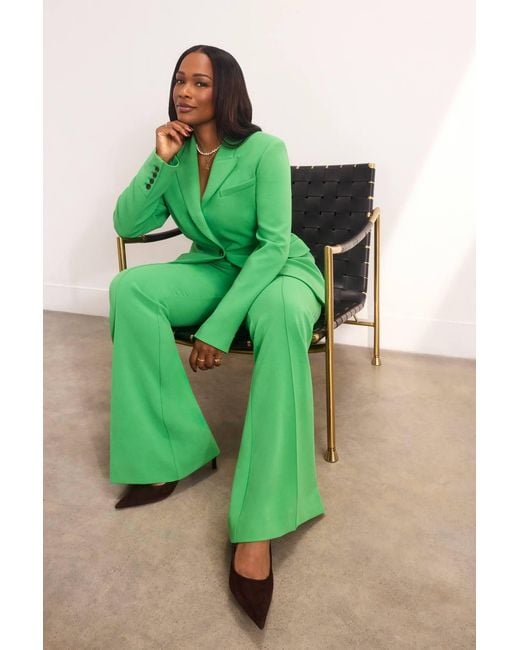 Karen Millen Green Compact Stretch Bootcut Tailored Trouser