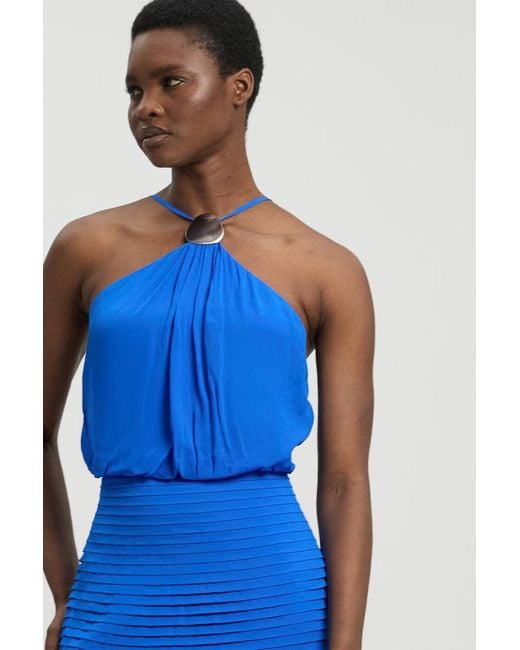 Karen Millen Blue Petite Viscose Georgette Drop Hem Woven Maxi Skirt