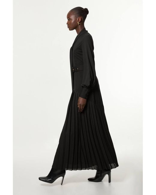 Karen Millen Black Forever Jersey Ponte Georgette Mix Midi Dress