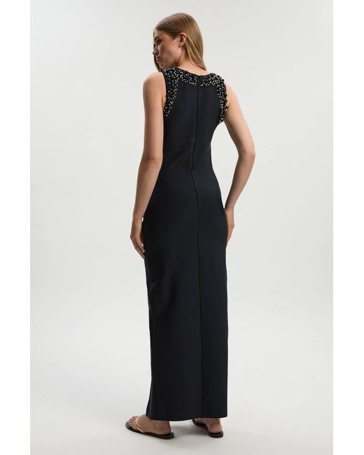 Karen Millen Black Embellished Figure Form Bandage Sleeveless Knit Maxi Dress