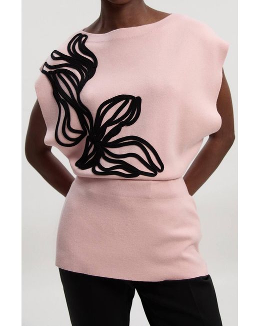 Karen Millen Pink Placed Cornelli Knitted Top