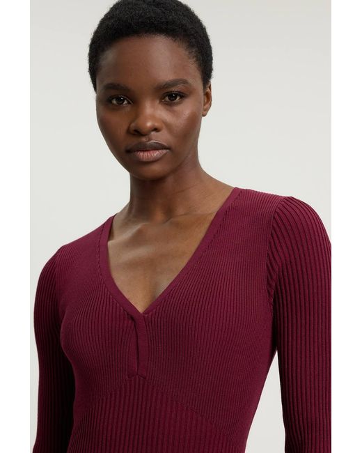 Karen Millen Red Knit Pointelle Stitch Detail Midi Dress