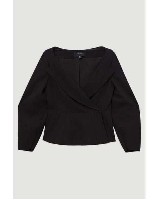 Karen Millen Black Compact Stretch Tailored Assymetric Peplum Jacket