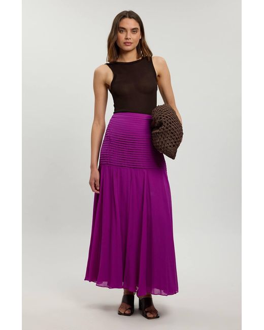 Karen Millen Purple Viscose Georgette Drop Hem Woven Maxi Skirt