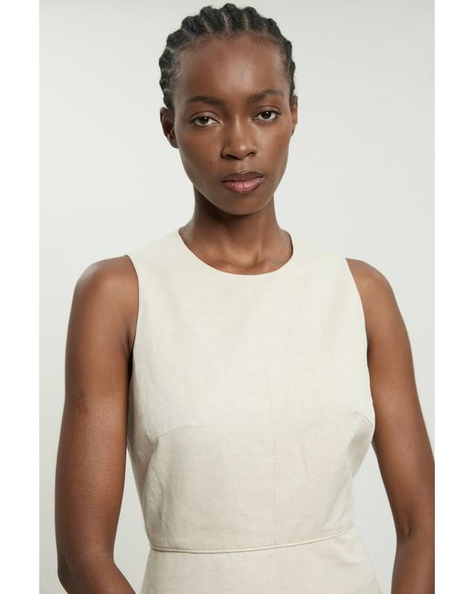 Karen Millen Natural Premium Linen Clean Tailored Midi Dress