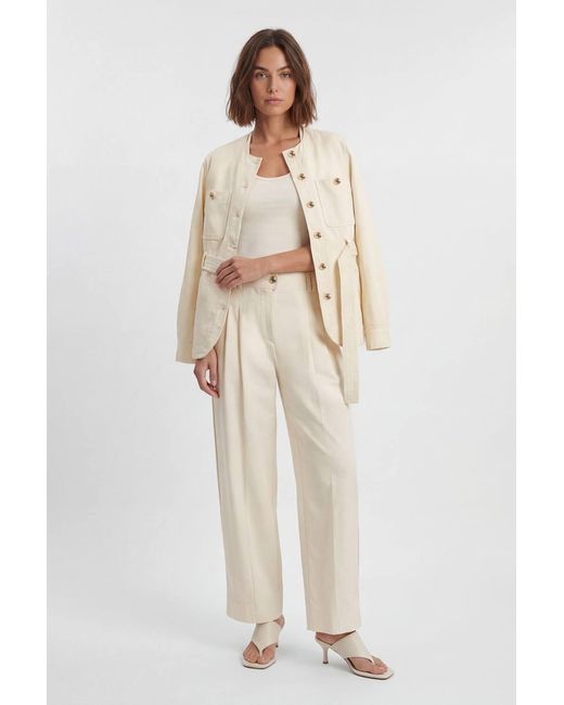 Karen Millen Natural Cotton Utility Button Detail Barrel Leg Trouser
