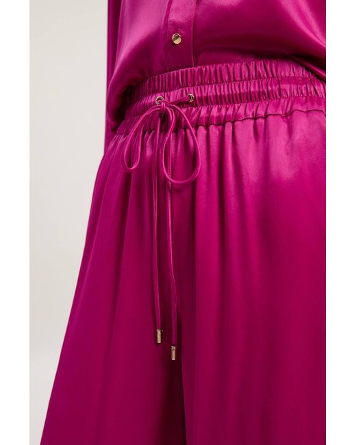 Karen Millen Pink Viscose Satin Wide Leg Woven Trouser