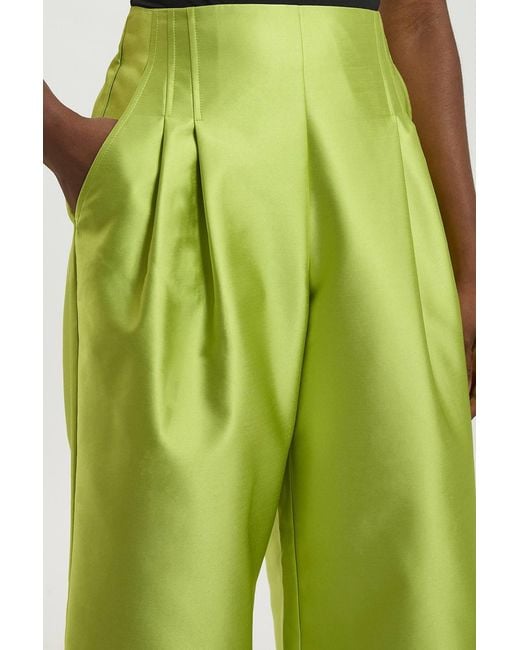 Karen Millen Green Structured Satin Tailored Trouser