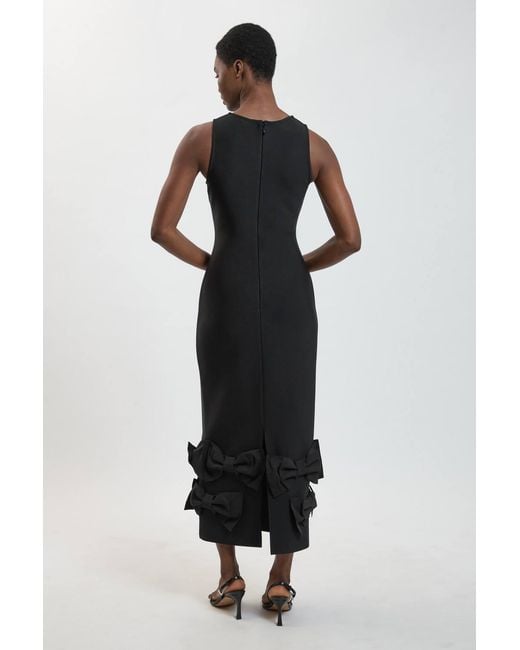 Karen Millen Black Figure Form Bandage Taffeta Bow Knitted Midi Dress