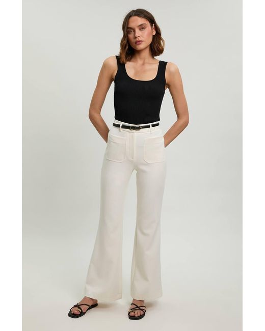 Karen Millen White Petite Compact Stretch Pocket Straight Leg Trousers