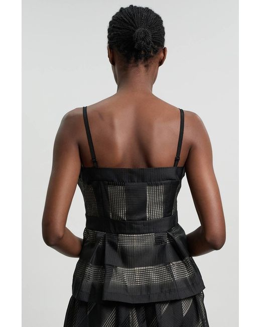 Karen Millen Black Textured Organza Mix Asymmetric Top