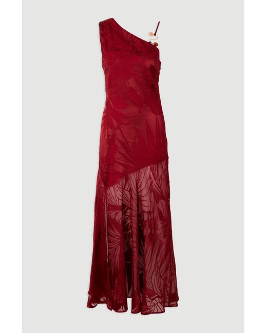 Karen Millen Red Petite Devoure One Shoulder Woven Maxi Dress With Trim Detail