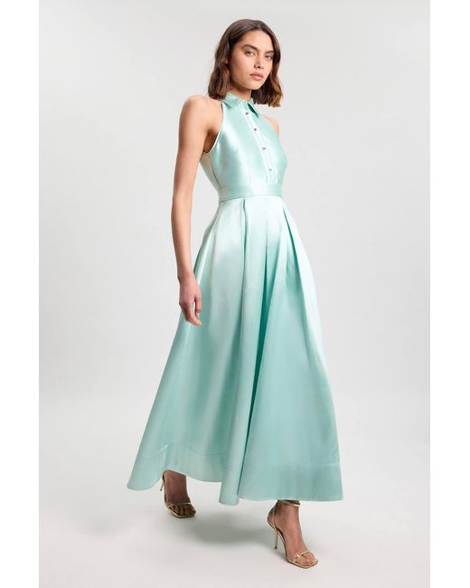 Karen Millen Green Petite Twill Collared Maxi Dress