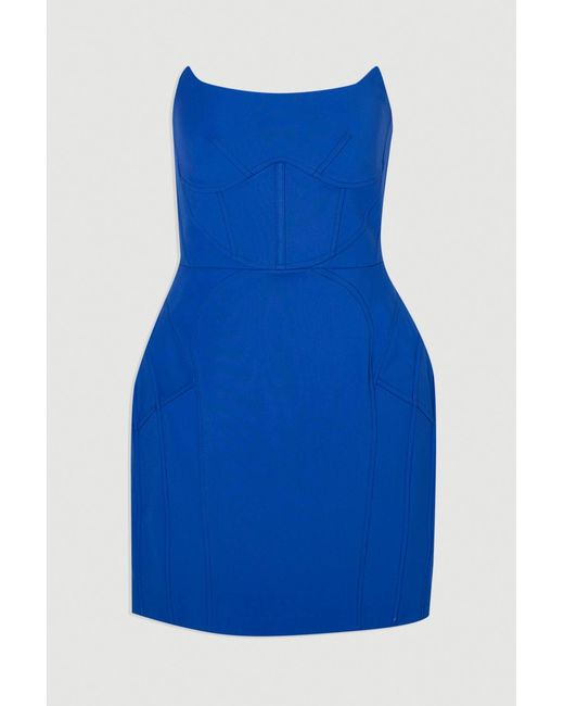 Karen Millen Blue Tailored Scuba Corset Detail Mini Dress