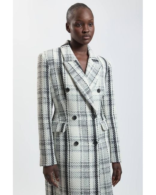 Karen Millen Multicolor Wool Blend Check Double Breasted Tailored Maxi Coat