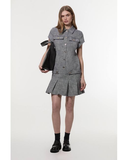 Karen Millen Gray Spring Tweed Tailored Mini Dress
